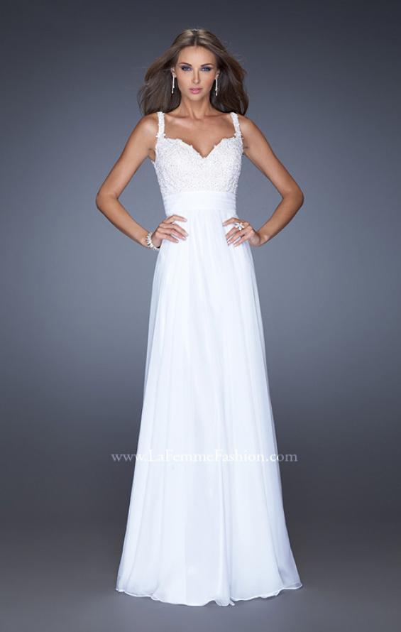 Picture of: Long Chiffon Prom Gown with Jewel Lace Bodice in White, Style: 19882, Detail Picture 8