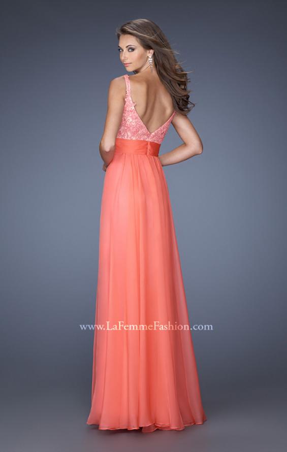 Picture of: Long Chiffon Prom Gown with Jewel Lace Bodice in Orange, Style: 19882, Back Picture