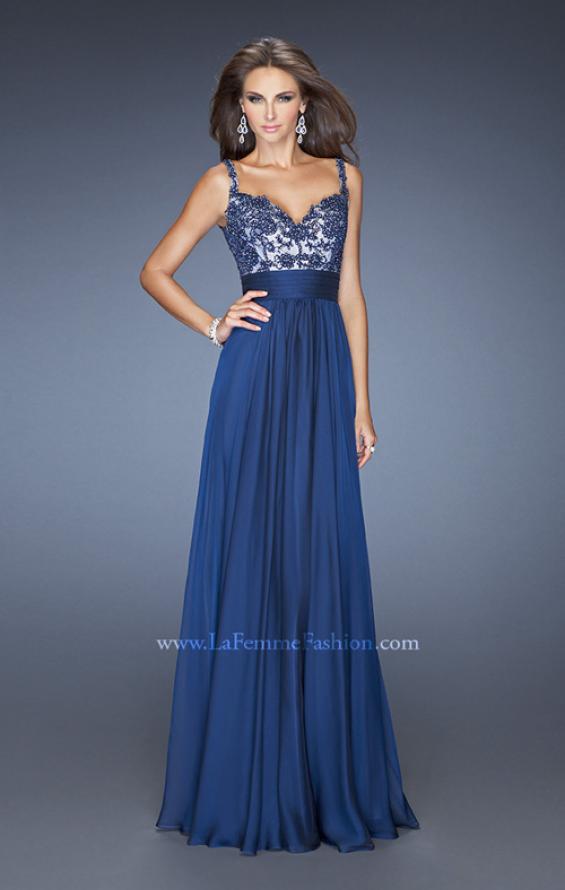 Picture of: Long Chiffon Prom Gown with Jewel Lace Bodice in Blue, Style: 19882, Detail Picture 1