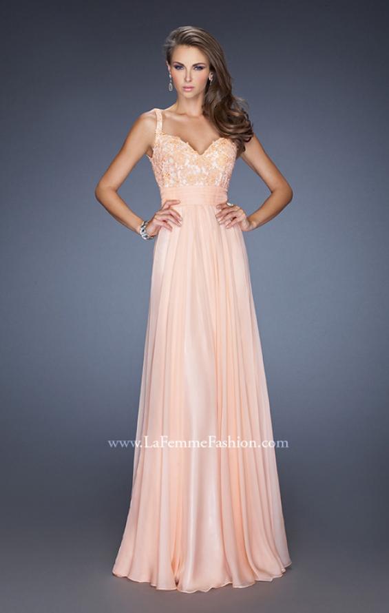 Picture of: Long Chiffon Prom Gown with Jewel Lace Bodice in Orange, Style: 19882, Detail Picture 2