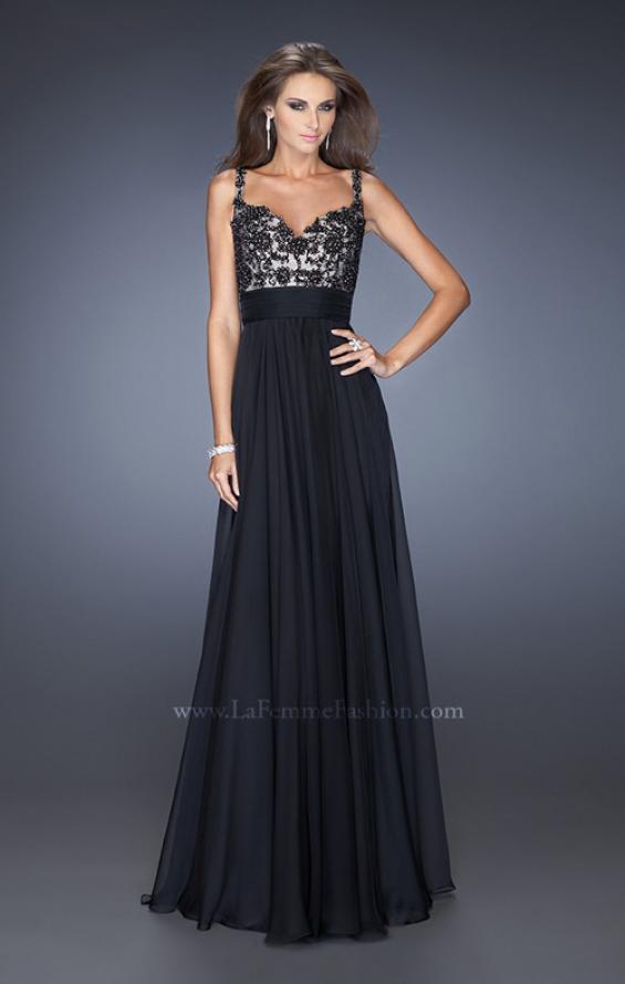 Picture of: Long Chiffon Prom Gown with Jewel Lace Bodice in Black, Style: 19882, Detail Picture 3