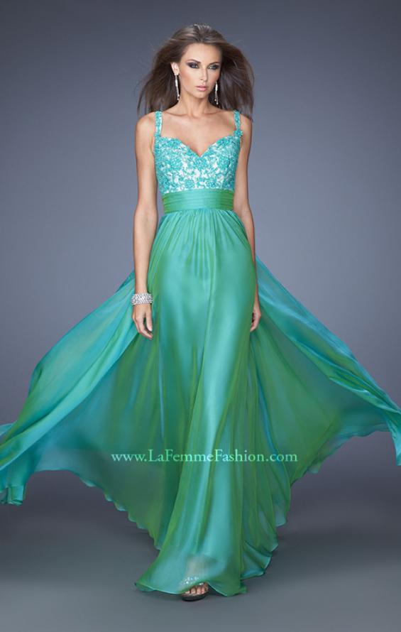 Picture of: Long Chiffon Prom Gown with Jewel Lace Bodice in Green, Style: 19882, Detail Picture 4