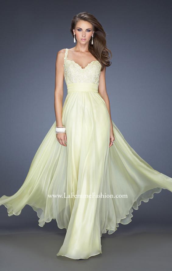 Picture of: Long Chiffon Prom Gown with Jewel Lace Bodice in Yellow, Style: 19882, Detail Picture 5