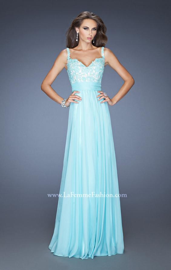 Picture of: Long Chiffon Prom Gown with Jewel Lace Bodice in Blue, Style: 19882, Detail Picture 6