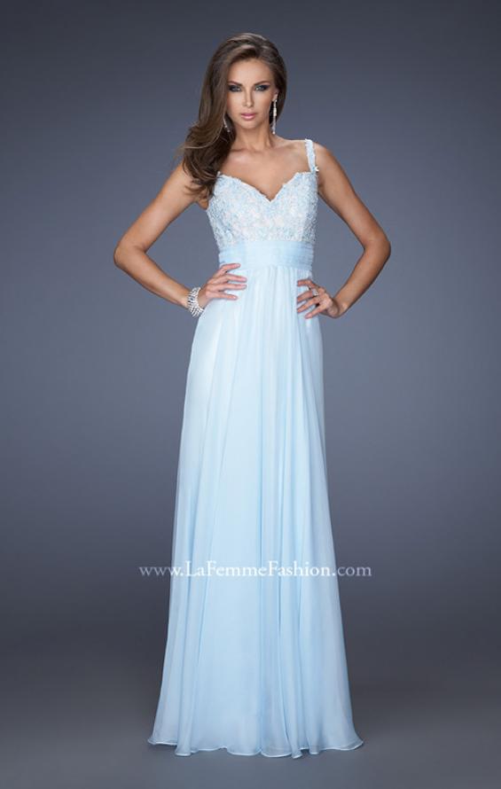 Picture of: Long Chiffon Prom Gown with Jewel Lace Bodice in Blue, Style: 19882, Detail Picture 7