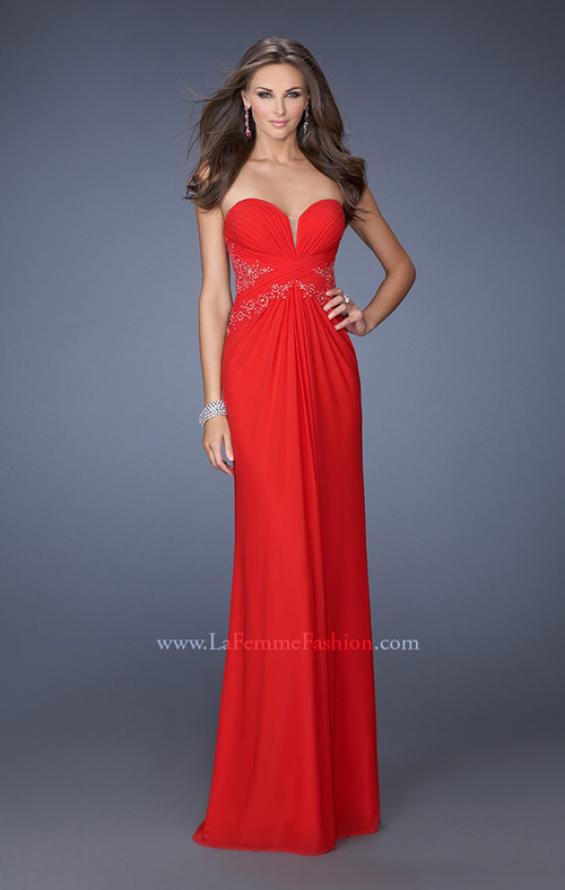 red jeweled prom dress