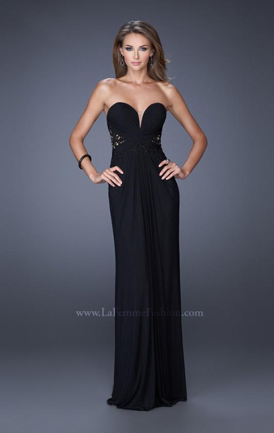 Picture of: Strapless Prom Dress with Jeweled Lace Cut Outs in Black, Style: 19889, Detail Picture 3