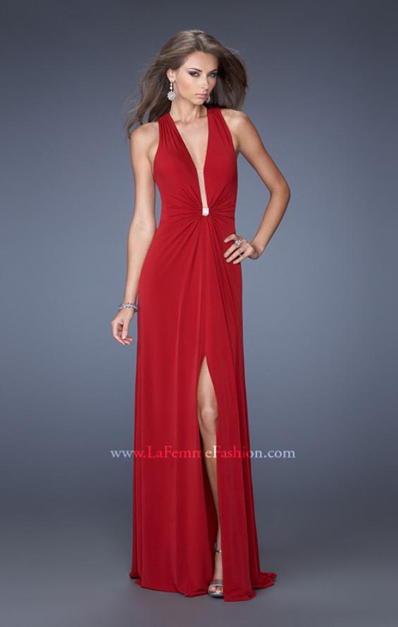 Picture of: Halter Jersey Prom Dress with Plunging Neckline and Slit in Red, Style: 19899, Main Picture