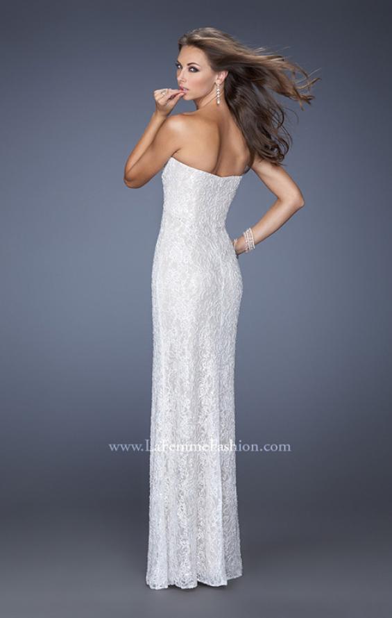 Picture of: Sequin and Lace Prom Dress with Side Leg Slit in White, Style: 19901, Back Picture