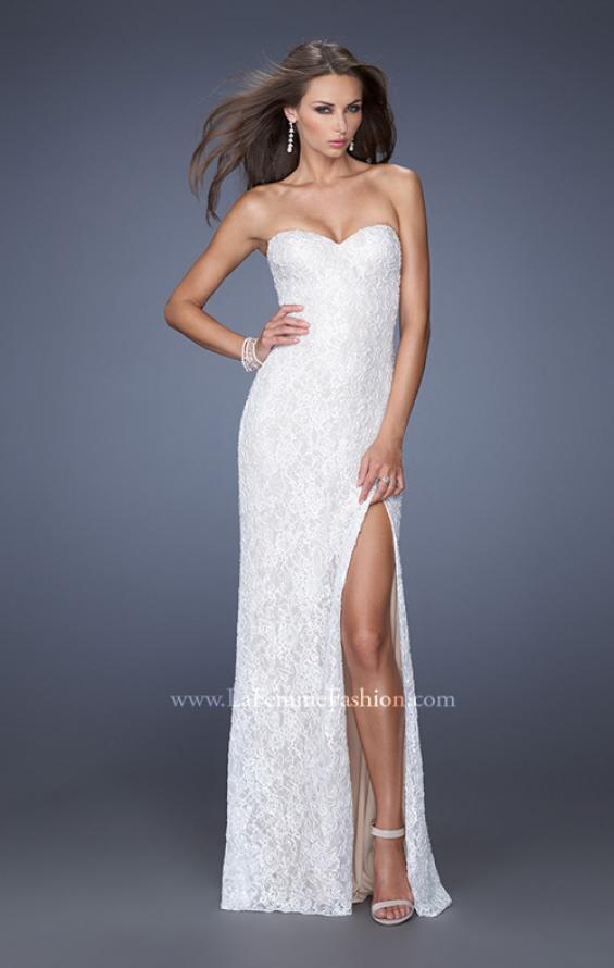 Picture of: Sequin and Lace Prom Dress with Side Leg Slit in White, Style: 19901, Detail Picture 3