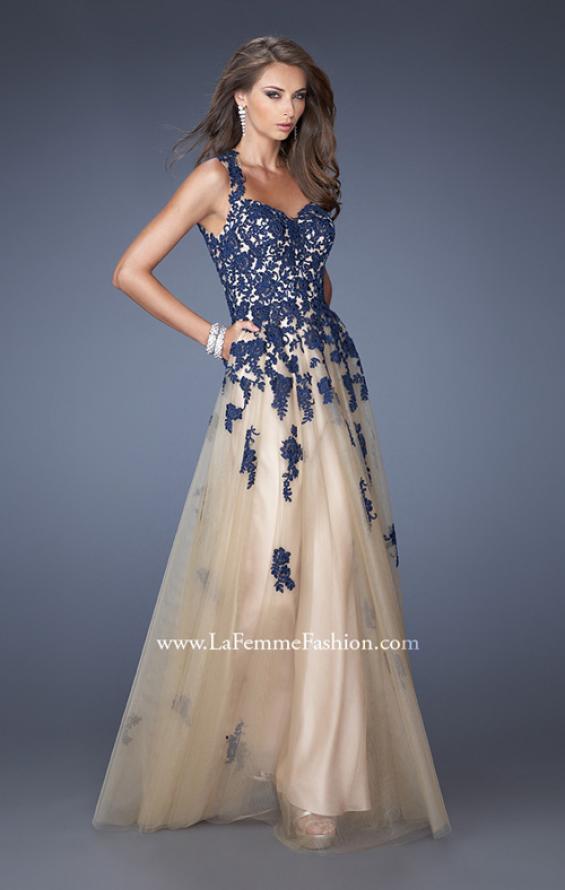 Picture of: Tulle Ball Gown with Zippered Pockets and Lace Bodice in Blue, Style: 19922, Main Picture