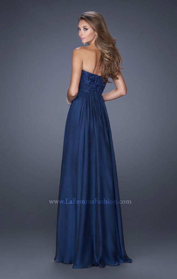 Picture of: Long Strapless Prom Dress with Tiered Chiffon Skirt in Blue, Style: 19925, Back Picture