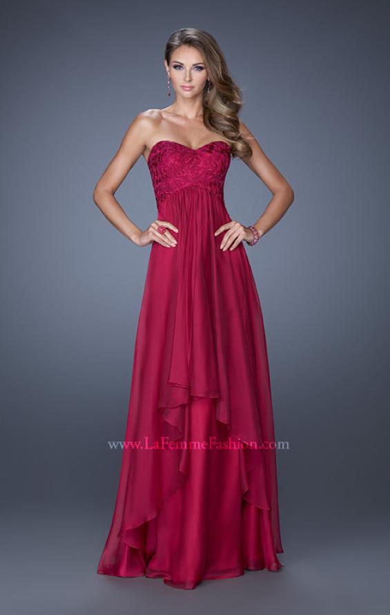 Picture of: Long Strapless Prom Dress with Tiered Chiffon Skirt in Pink, Style: 19925, Detail Picture 1