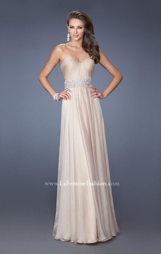 Picture of: Long Strapless Chiffon Gown with Vintage Inspired Belt in Nude, Style: 19931, Main Picture