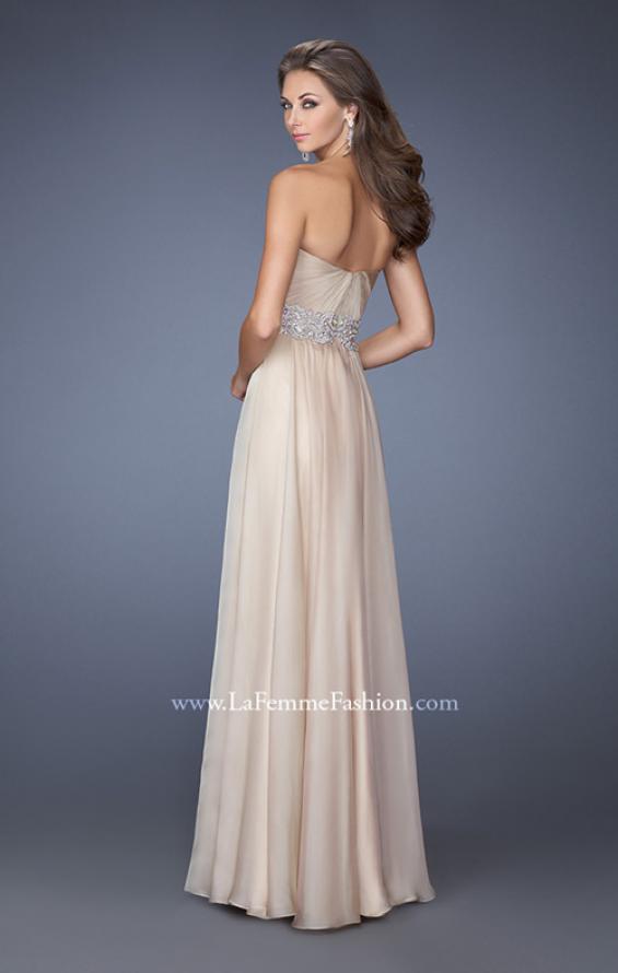 Picture of: Long Strapless Chiffon Gown with Vintage Inspired Belt in Nude, Style: 19931, Back Picture