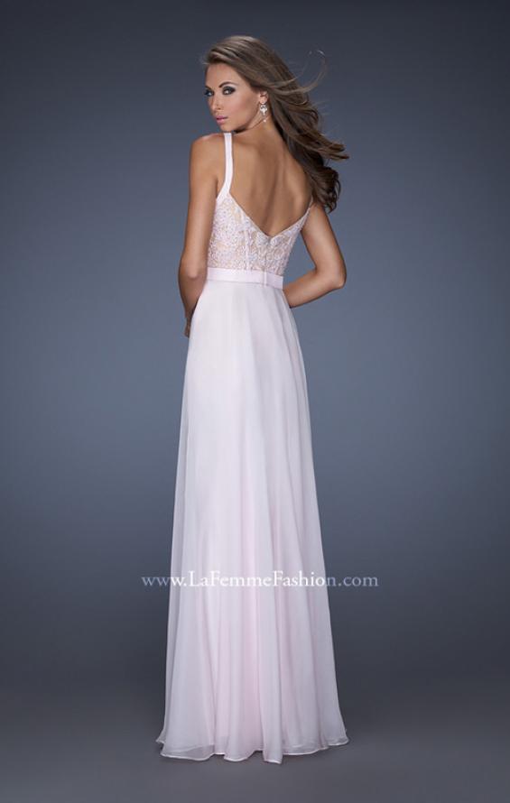 Picture of: Lace Prom Dress with V Back and Iridescent Jewels in Pink, Style: 19932, Back Picture