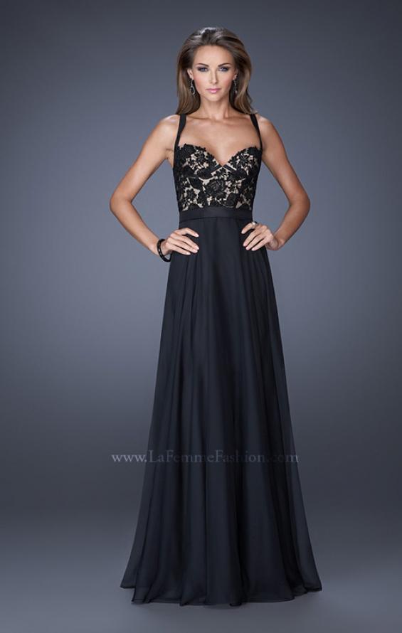 Picture of: Lace Prom Dress with V Back and Iridescent Jewels in Black, Style: 19932, Detail Picture 1