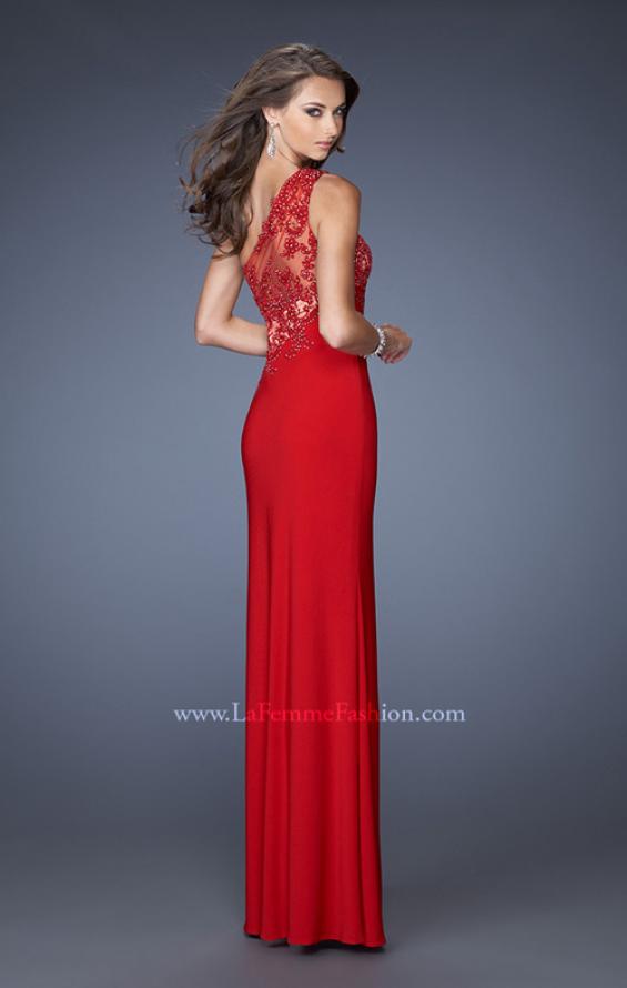 Picture of: One Shoulder Prom Gown with Jersey Skirt and Side Slit in Red, Style: 19934, Back Picture