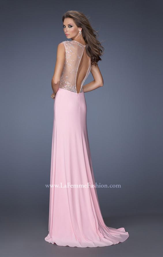Picture of: V-Neck Jersey Prom Gown with Sheer Net Sleeves in Pink, Style: 19941, Back Picture