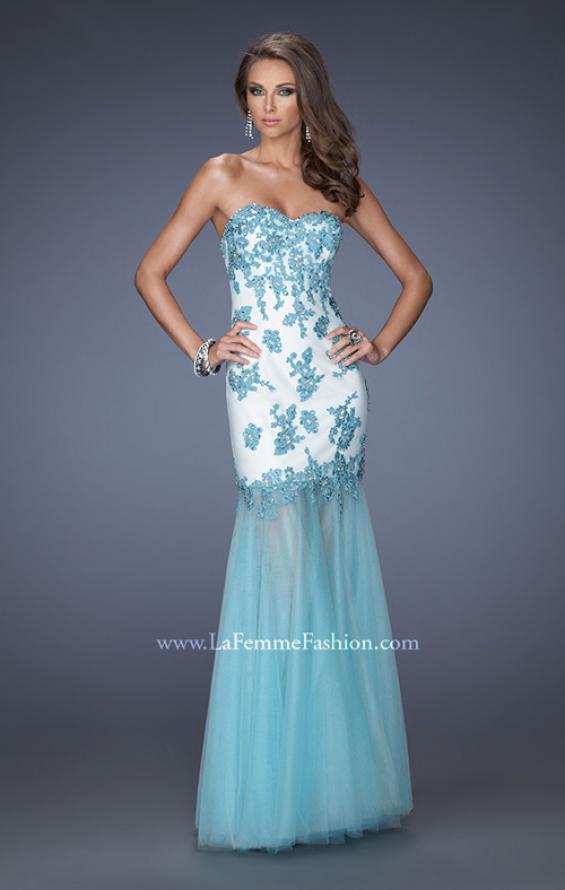 Picture of: Trumpet Style Prom Dress with Sheer Layered Tulle Skirt in Blue, Style: 19966, Main Picture