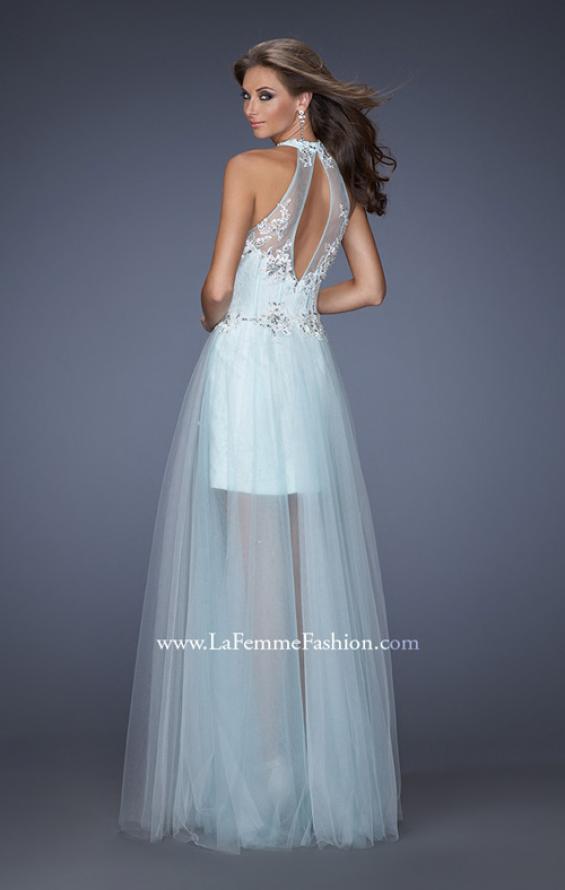 Picture of: High Neck Prom Dress with Floral and Jeweled Appliques in Blue, Style: 19970, Back Picture