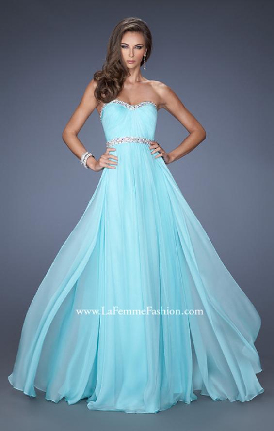 Picture of: Long Chiffon Prom Gown with iridescent stones and pearls in Blue, Style: 19987, Main Picture