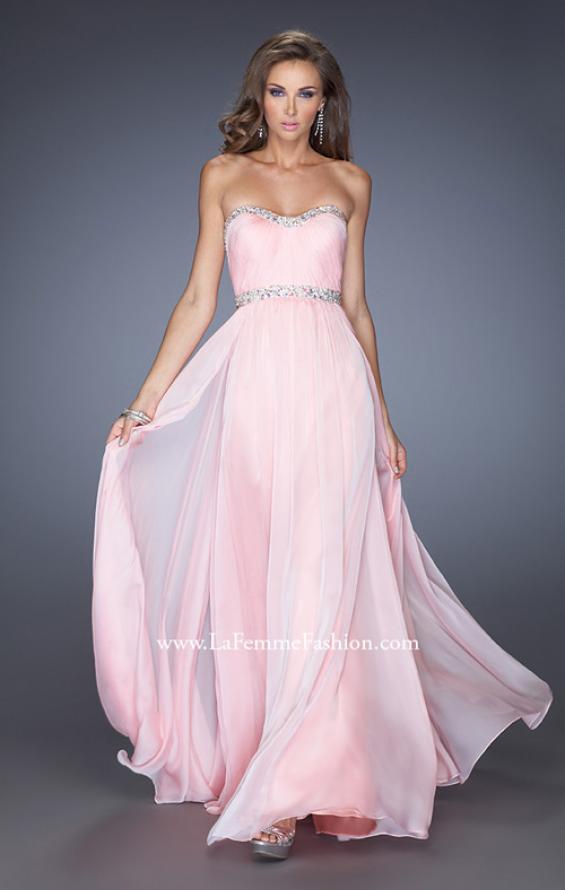 Picture of: Long Chiffon Prom Gown with iridescent stones and pearls in Pink, Style: 19987, Detail Picture 1