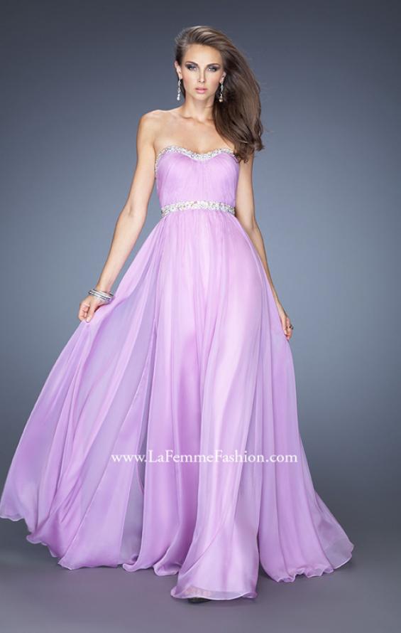Picture of: Long Chiffon Prom Gown with iridescent stones and pearls in Purple, Style: 19987, Detail Picture 2