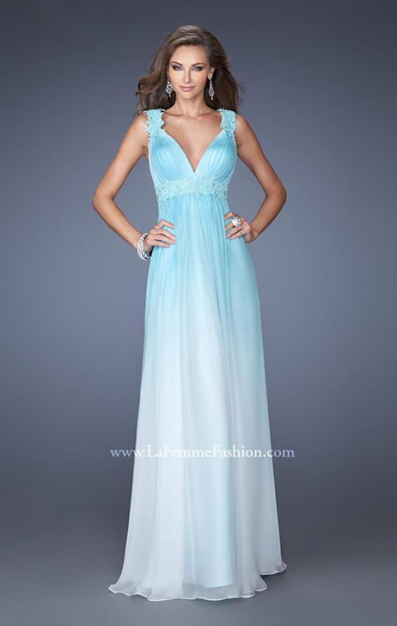 Picture of: Ombre Dyed Prom Dress with Pleated V Neck Bodice in Blue, Style: 19988, Main Picture