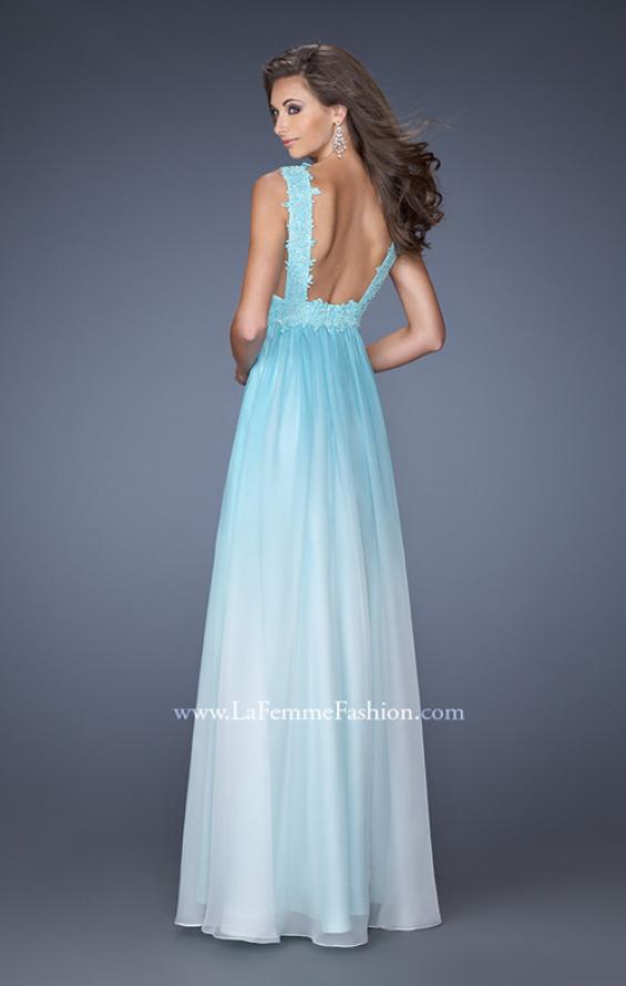Picture of: Ombre Dyed Prom Dress with Pleated V Neck Bodice in Blue, Style: 19988, Back Picture