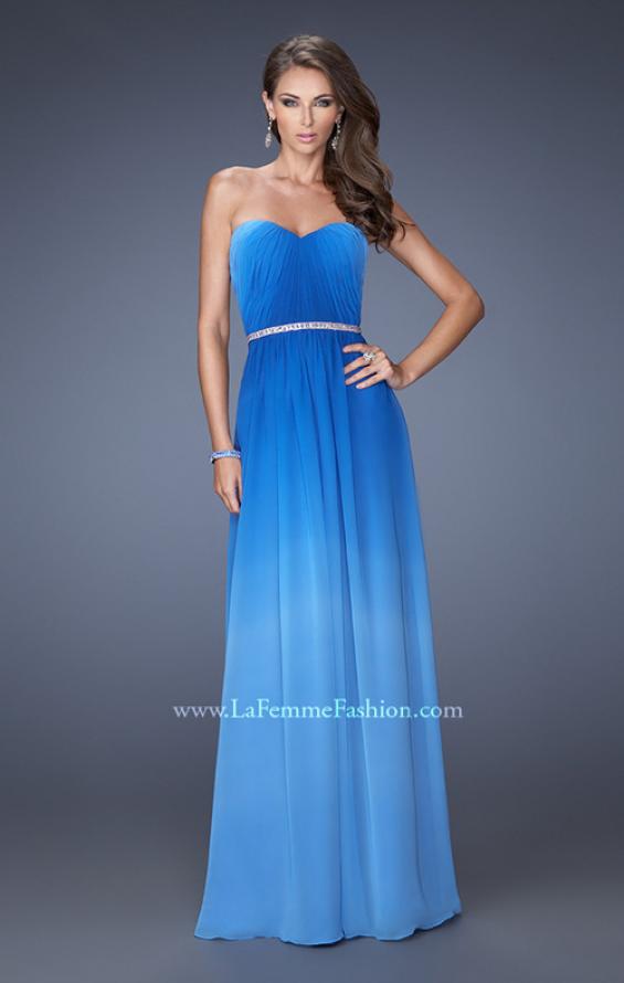 Picture of: Ombre Chiffon Dress with Jeweled Belt and Open Back in Blue, Style: 19989, Main Picture