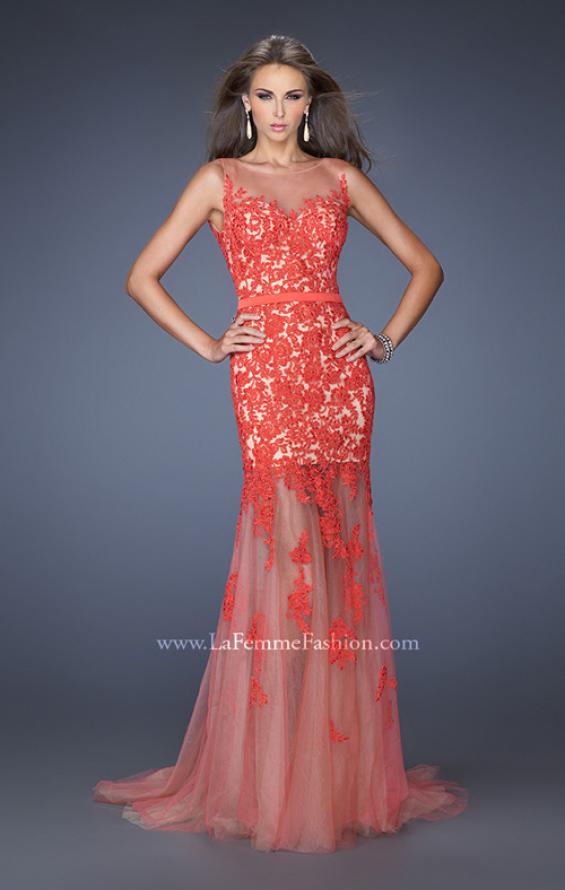 Picture of: Mermaid Style Prom Dress with Boat Neck and Lace in Orange, Style: 19991, Main Picture