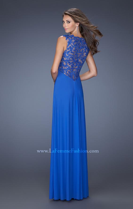 Picture of: Long Prom Dress with Front and Back Lace Detailing in Blue, Style: 19993, Back Picture