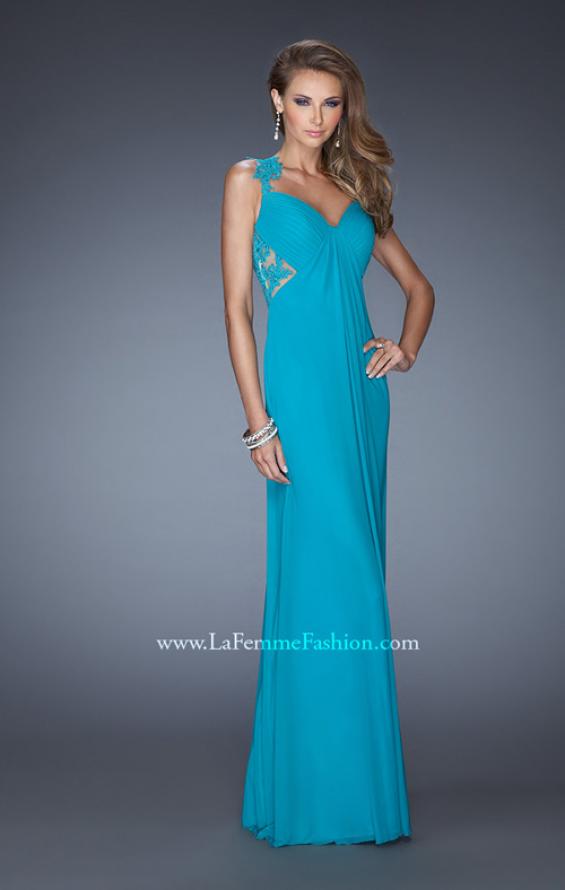 Picture of: Long Prom Dress with Front and Back Lace Detailing in Blue, Style: 19993, Detail Picture 1