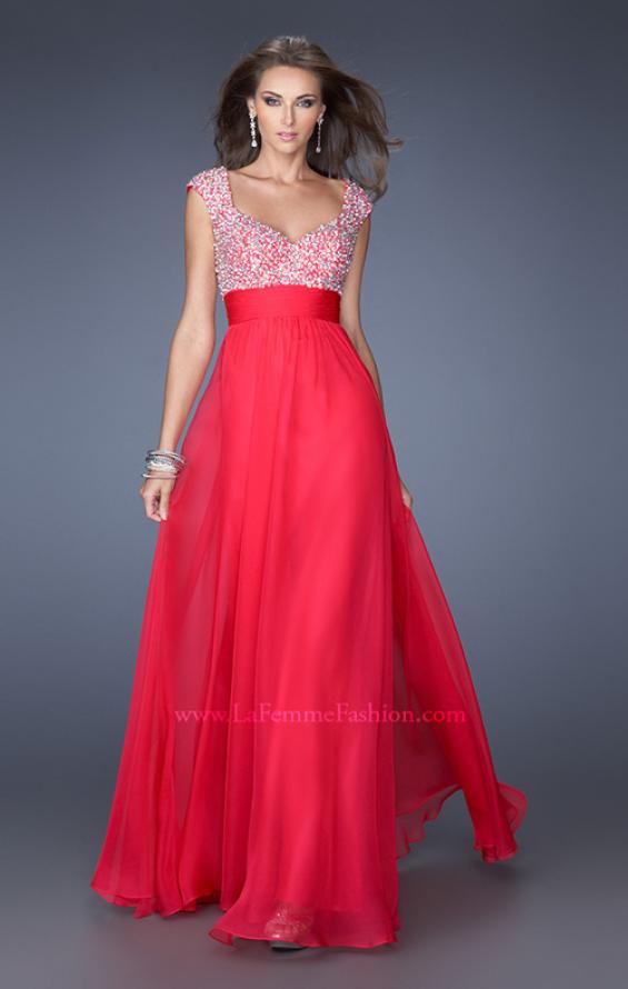 Picture of: Long Prom Gown with Pearl and Stone Encrusted Bodice in Pink, Style: 20003, Main Picture