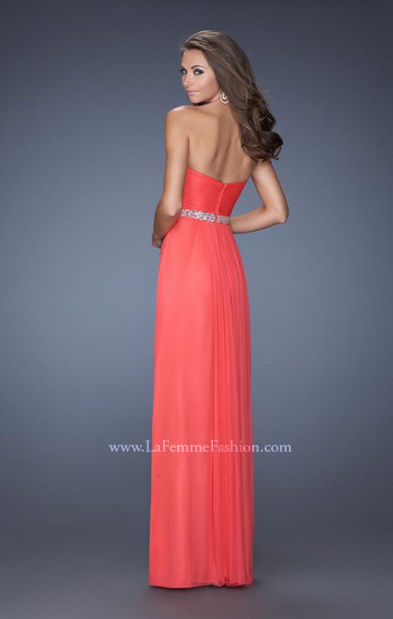 Picture of: Strapless Net Jersey Dress with Iridescent Belt in Orange, Style: 20009, Back Picture