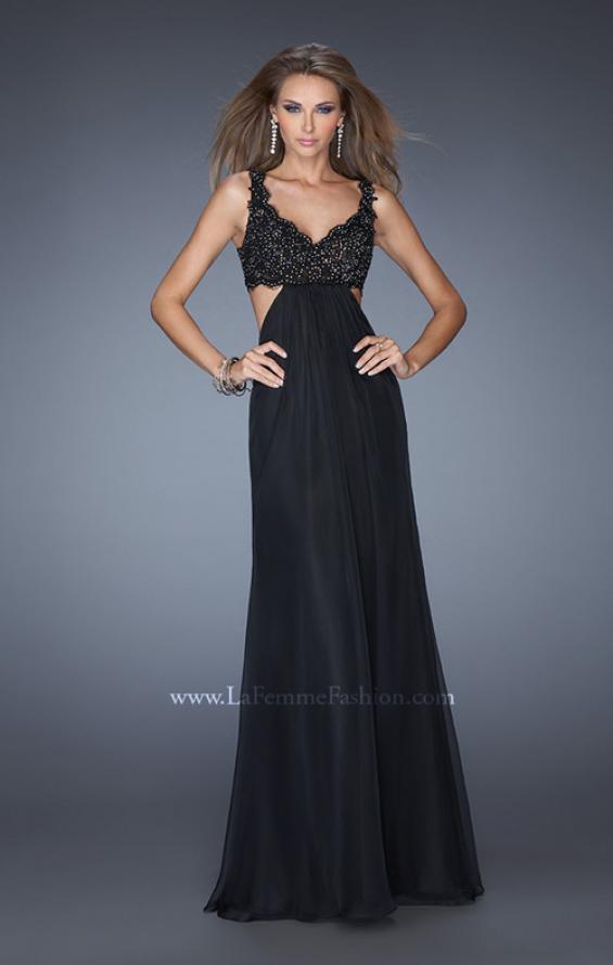 Picture of: Sparkling Lace Bodice Prom Dress with Open Lower Back in Black, Style: 20022, Detail Picture 1