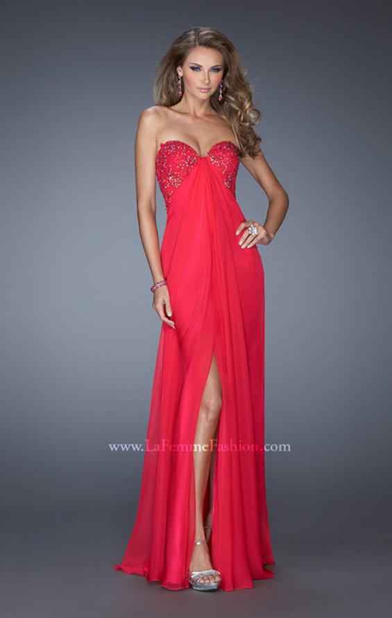 Picture of: Strapless Chiffon Prom Gown with Criss Cross Back in Pink, Style: 20023, Detail Picture 3