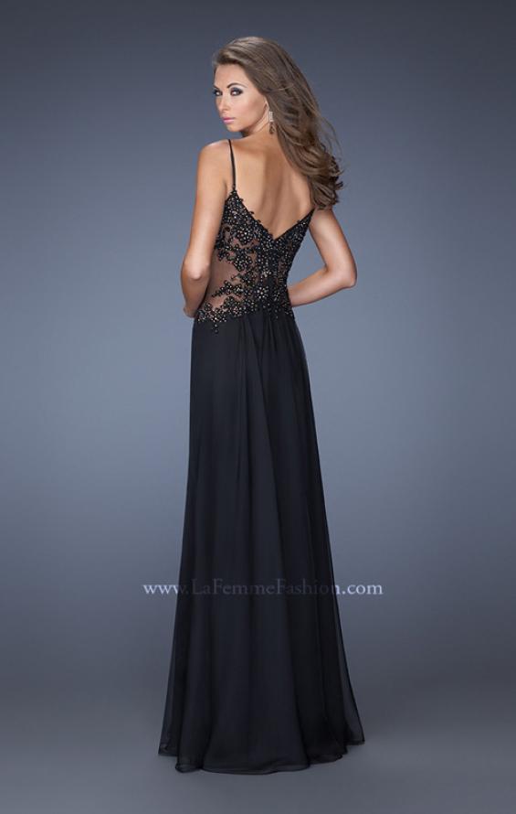 Picture of: Drop Waist Chiffon Prom Dress with Stone Adorned Lace in Black, Style: 20031, Back Picture