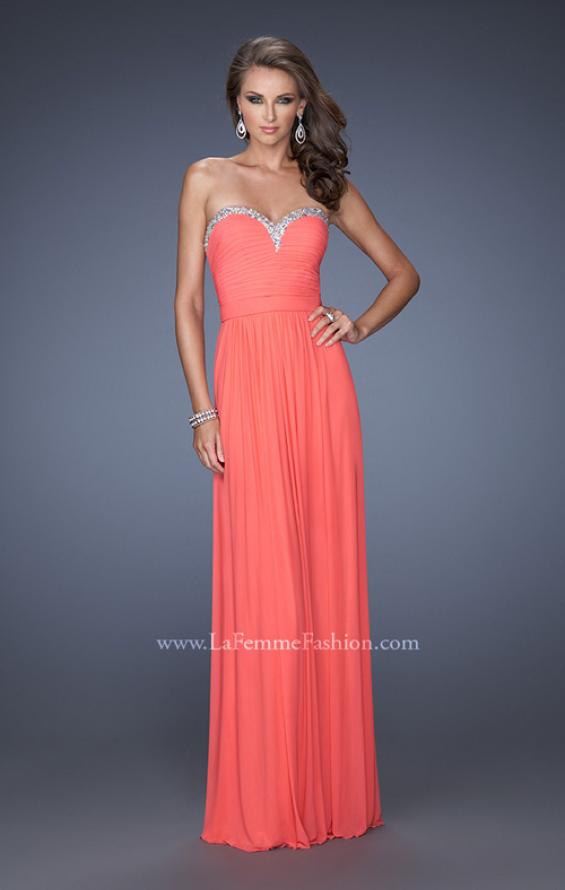 Picture of: Pleated Bodice Net Jersey Long Prom Gown in Orange, Style: 20048, Main Picture