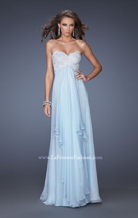 Picture of: Empire Waist Prom Dress with Tiered Skirt and Jeweled Lace in Blue, Style: 20066, Main Picture