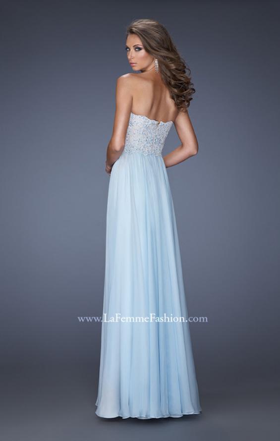 Picture of: Empire Waist Prom Dress with Tiered Skirt and Jeweled Lace in Blue, Style: 20066, Back Picture