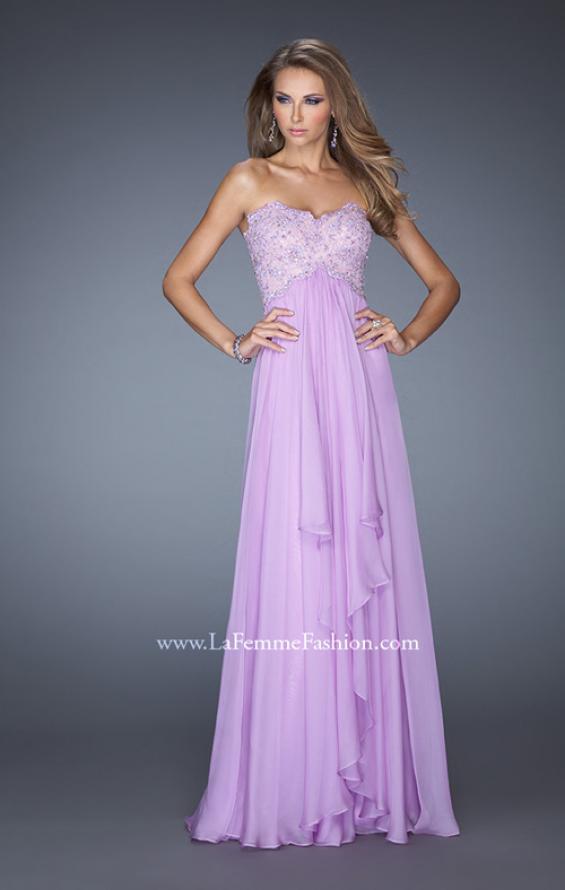 Picture of: Empire Waist Prom Dress with Tiered Skirt and Jeweled Lace in Purple, Style: 20066, Detail Picture 1
