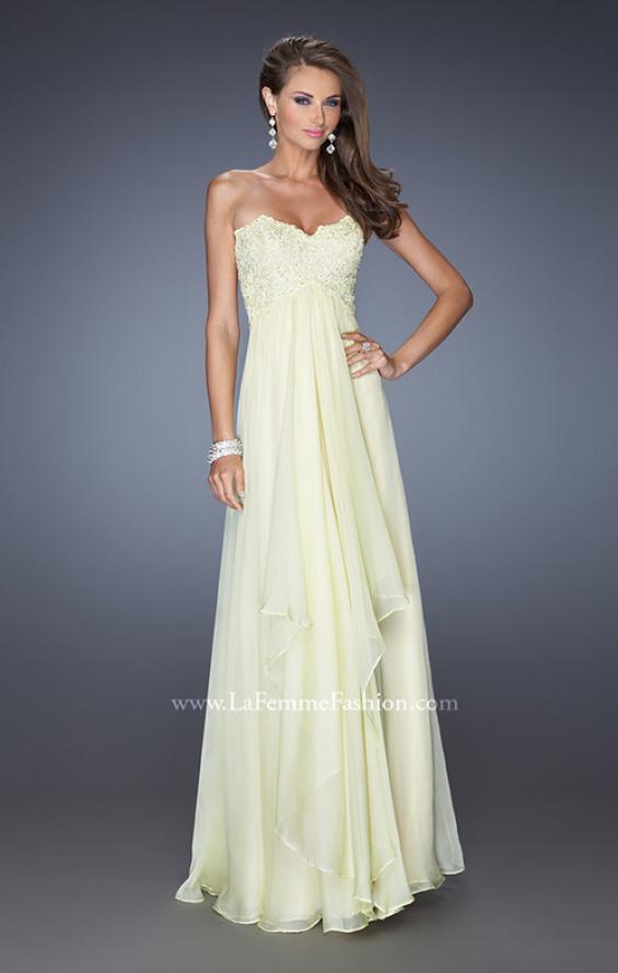 Picture of: Empire Waist Prom Dress with Tiered Skirt and Jeweled Lace in Yellow, Style: 20066, Detail Picture 2