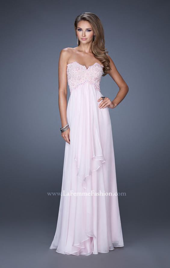 Picture of: Empire Waist Prom Dress with Tiered Skirt and Jeweled Lace in Pink, Style: 20066, Detail Picture 3