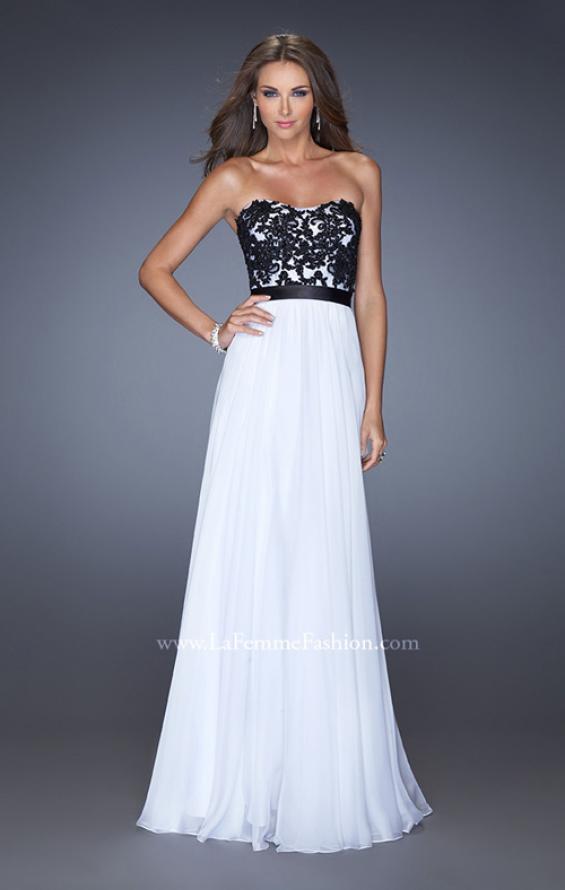 Picture of: Long Chiffon Prom Dress with Belt and Sweetheart Neck in White, Style: 20068, Detail Picture 3