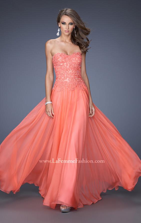Picture of: Drop Waist Long Chiffon Prom Dress with Jeweled Lace in Orange, Style: 20108, Main Picture