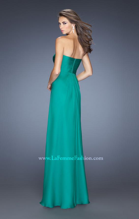Picture of: Fitted Prom Dress with Layered Skirt and Pleated Bodice in Green, Style: 20129, Back Picture