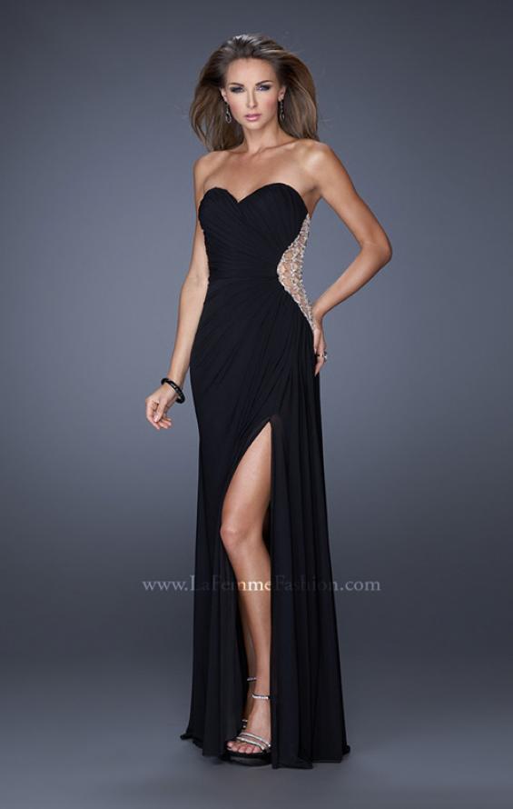 Picture of: Fitted Net Jersey Dress with Side Slit and Ruching in Black, Style: 20130, Detail Picture 3