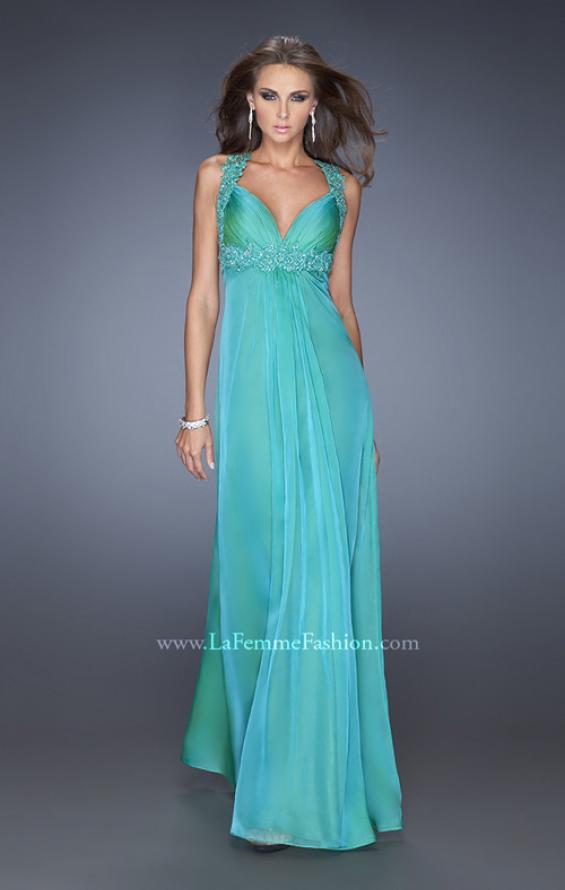 Picture of: Empire Waist, V Neck Gown with Ruched Bodice in Green, Style: 20134, Detail Picture 2